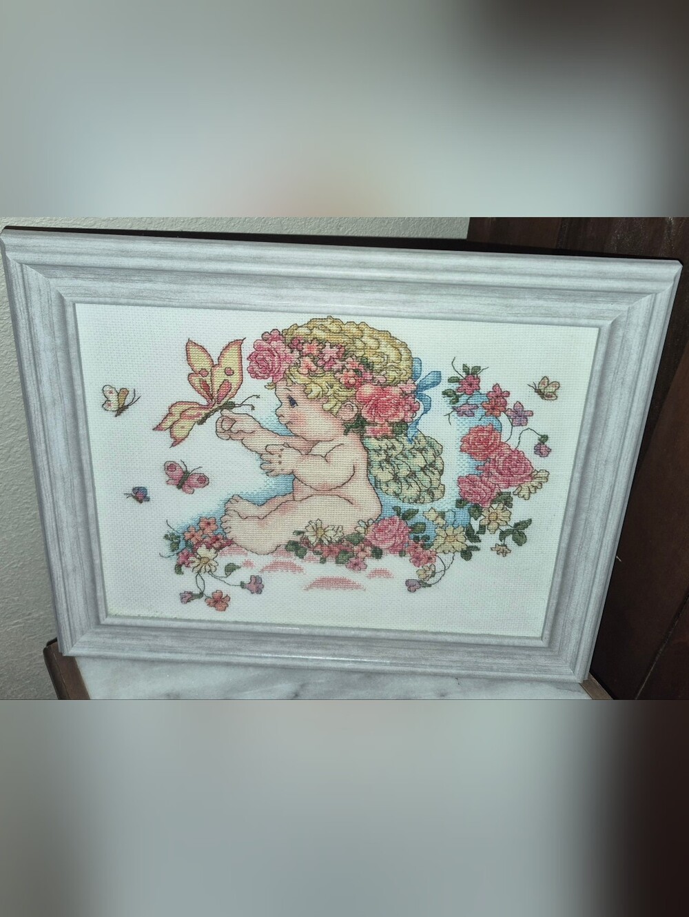 Framed Cross-Stitch piece of the "Dreamsicles Butterflies" design